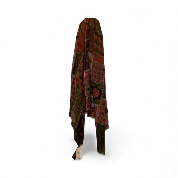 NWT Shingora Scarf Pure New Wool Woolmark India 78'x28" Bohemian Patchwork - Picture 2 of 6